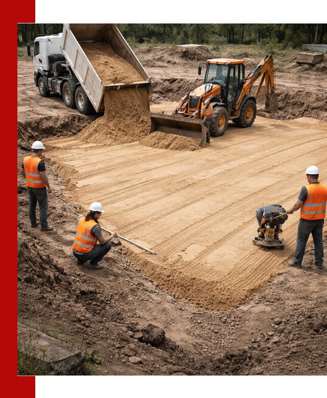 Устройство песчаной подушки для фундаментов и дорог в Похвистневе